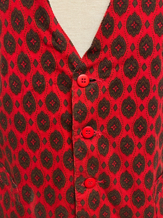 1980s Red Foulard Pattern Micro Corduroy Men's 4 … - image 3
