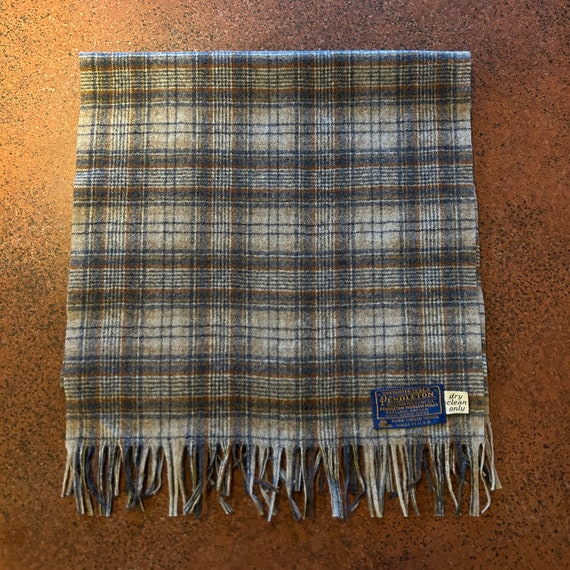 1970s Pendleton Gray/Brown/Blue Plaid Wool Scarf … - image 3