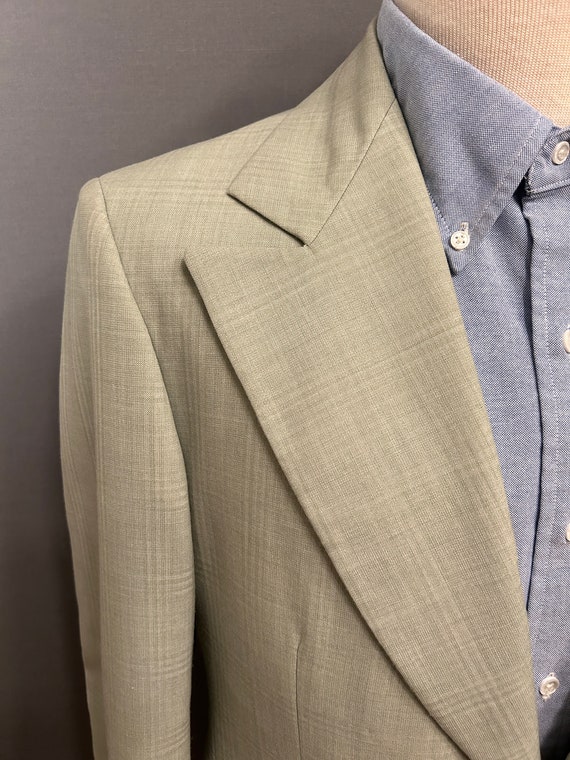 1970s Pale Green + White Plaid Men's Wool Blend 2… - image 3