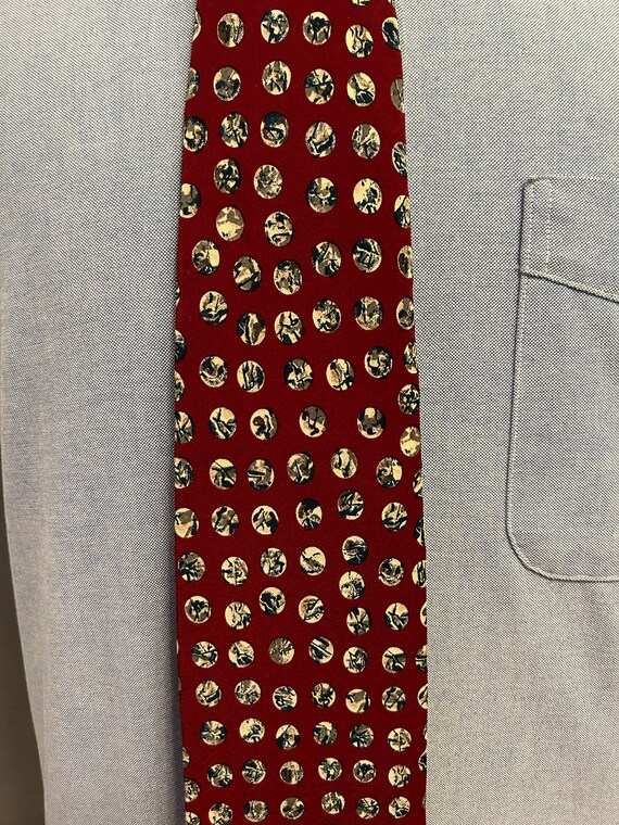 1990s Burgundy + Dots Pattern Men's Wide Italian … - image 3