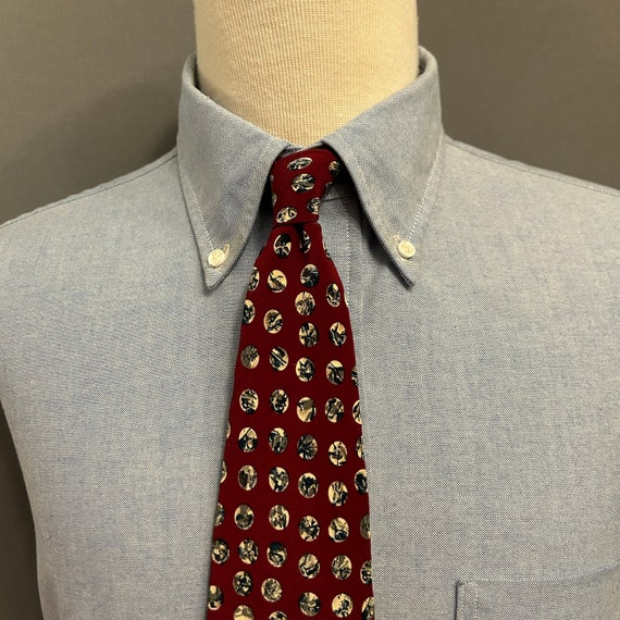 1990s Burgundy + Dots Pattern Men's Wide Italian … - image 1