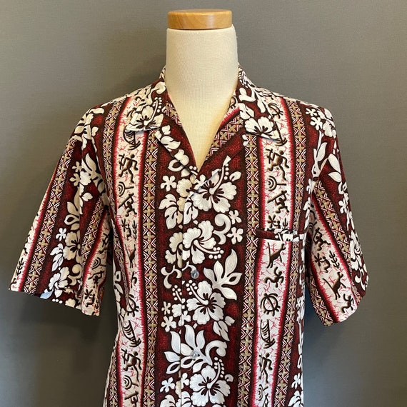 1980s Red + White Floral/Tribal Pattern Men's Haw… - image 1