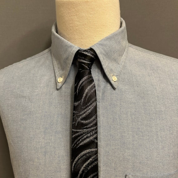 1980s Black + Metallic Thin Waves Pattern Men's S… - image 1