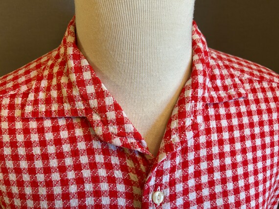 1990s Red + White Gingham Men's Cotton Shirt by S… - image 4