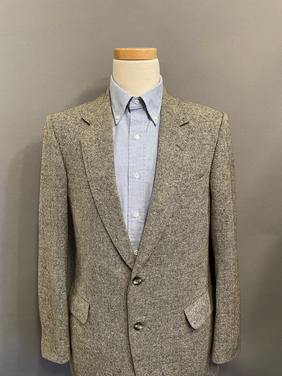 1970s Charcoal/Ivory Check Pattern Men's Donegal … - image 1