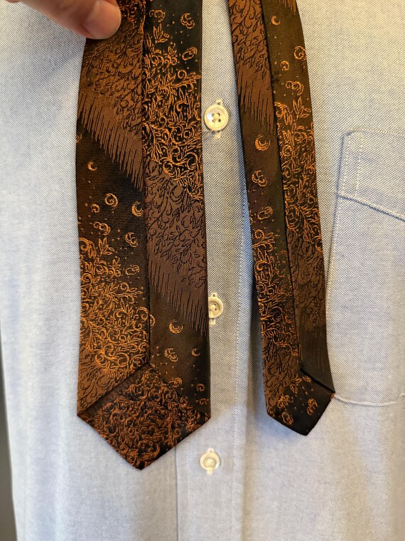 1960s Black + Copper Multi Pattern Striped Rayon/… - image 4