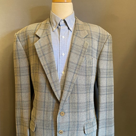 1980s Missoni Uomo Men's Plaid Wool/Linen 3-Butto… - image 1