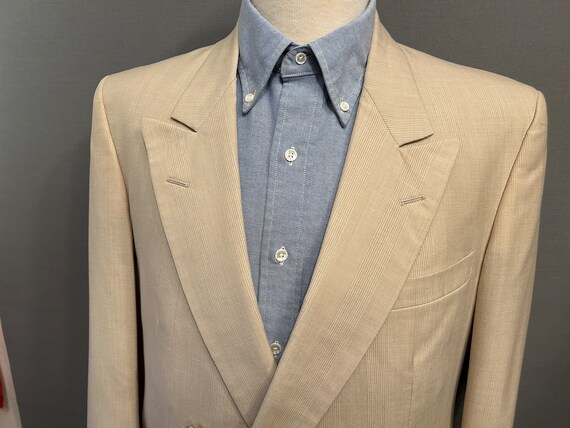 1980s Tan + White Striped Cotton Blend Double Bre… - image 3