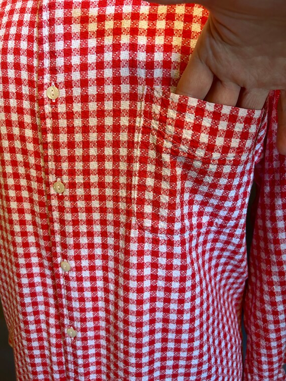 1990s Red + White Gingham Men's Cotton Shirt by S… - image 7