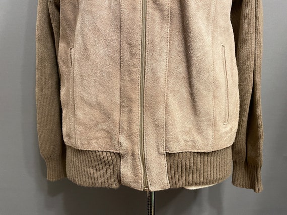 1970s Light Cocoa Brown Knit + Suede Men's Zip-Fr… - image 6