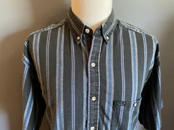 1980s Black/Gray/Blue Striped Men's Cotton Blend … - image 4