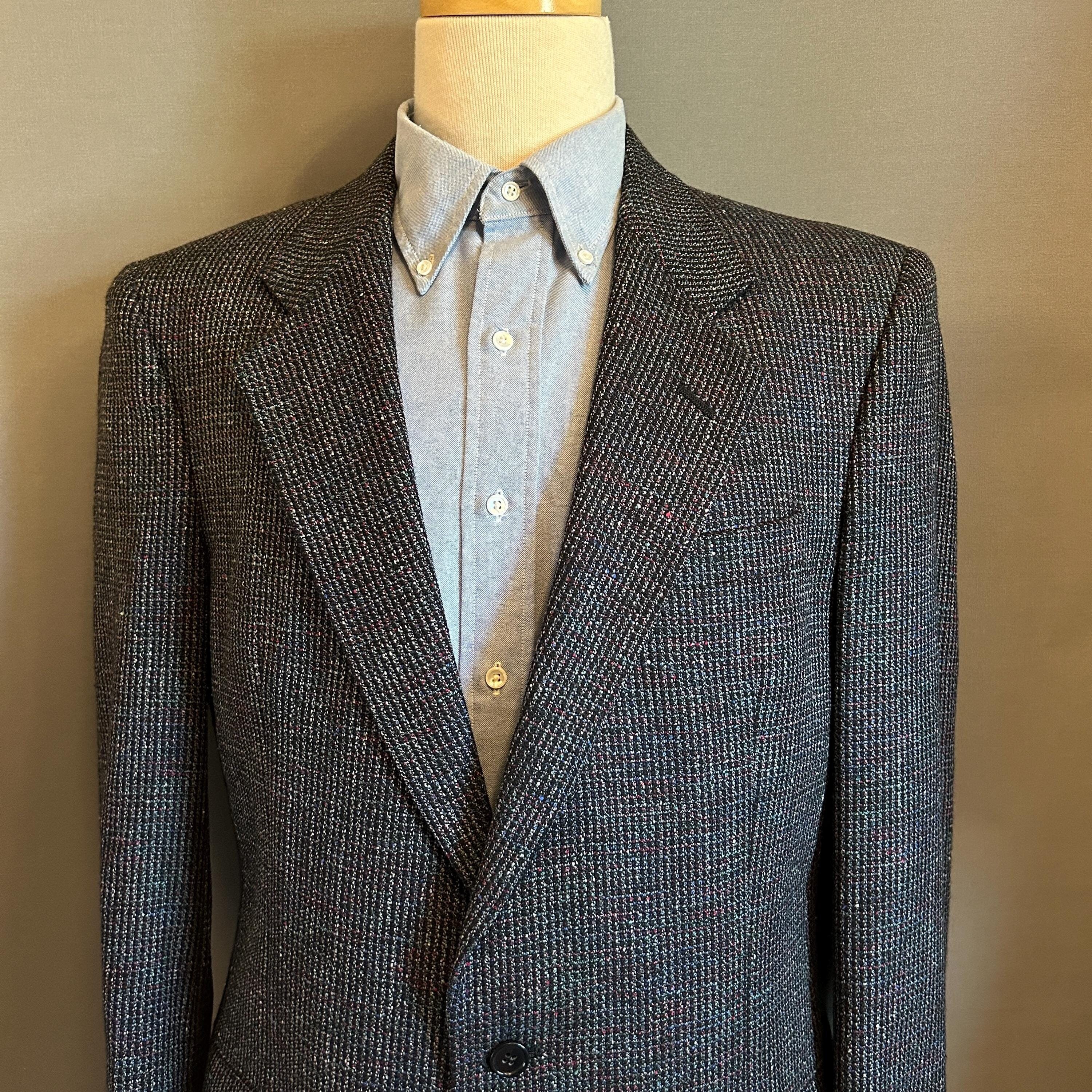 1980s Christian Dior Black/Multicolor Plaid 2-Button Silk Blend Blazer - SIZE 42