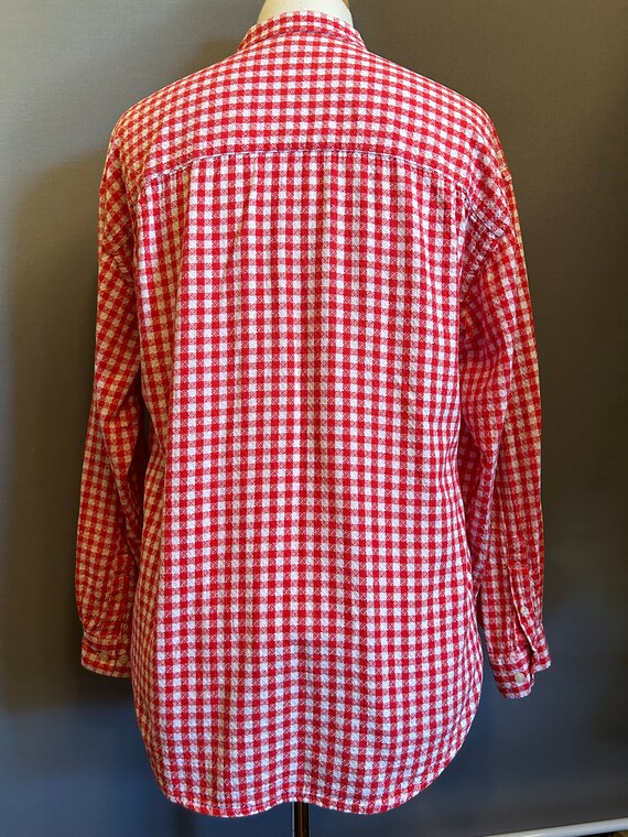 1990s Red + White Gingham Men's Cotton Shirt by S… - image 5