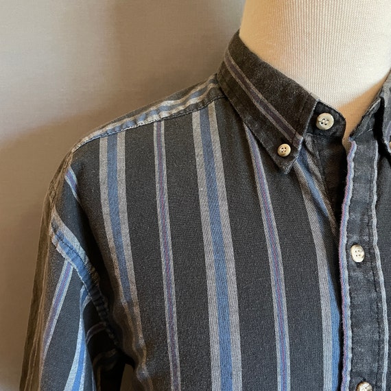 1980s Black/Gray/Blue Striped Men's Cotton Blend … - image 3