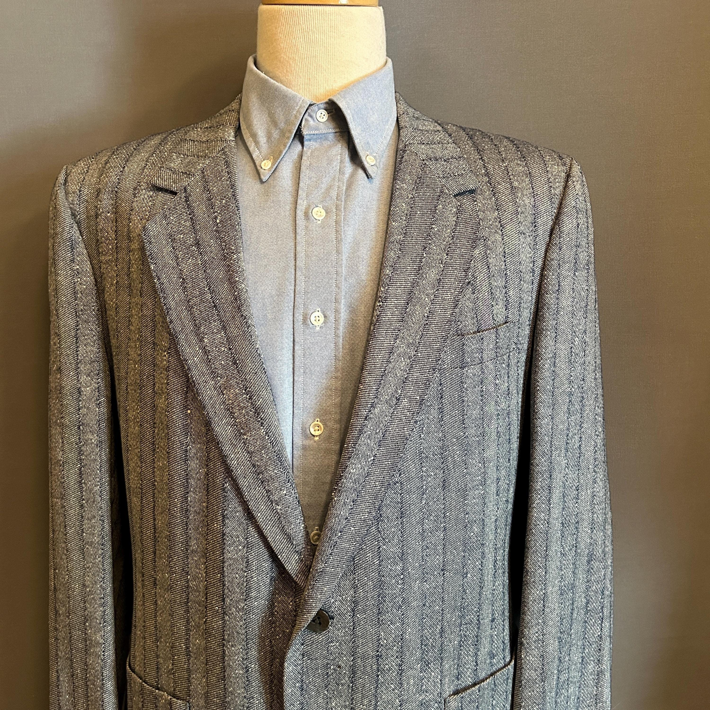 1980s Blue/white Herringbone Pattern Men's Wool Blend Two 1980s Blue/white Herringbone Pattern Men's Wool Blend Two