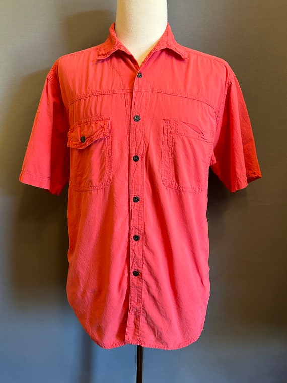 1980s Tomato Red Unisex Short Sleeve Cotton Garme… - image 2