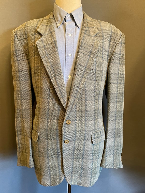 1980s Missoni Uomo Men's Plaid Wool/Linen 3-Butto… - image 2