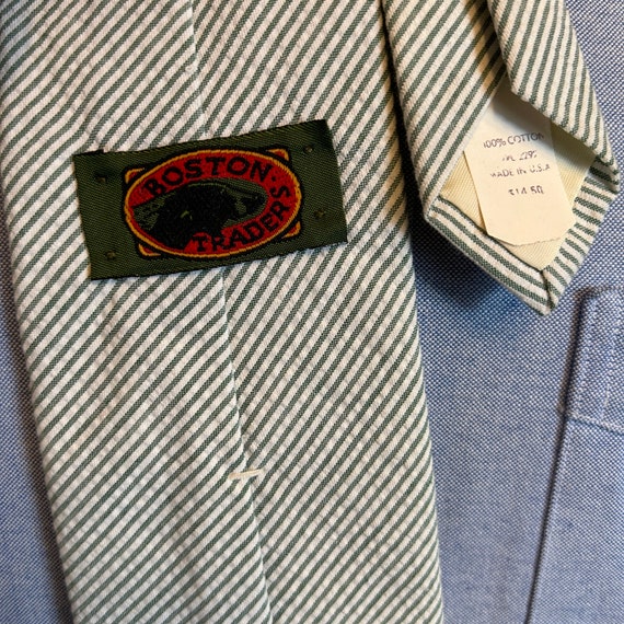 1980s Green + White Seersucker Micro Striped Men'… - image 4