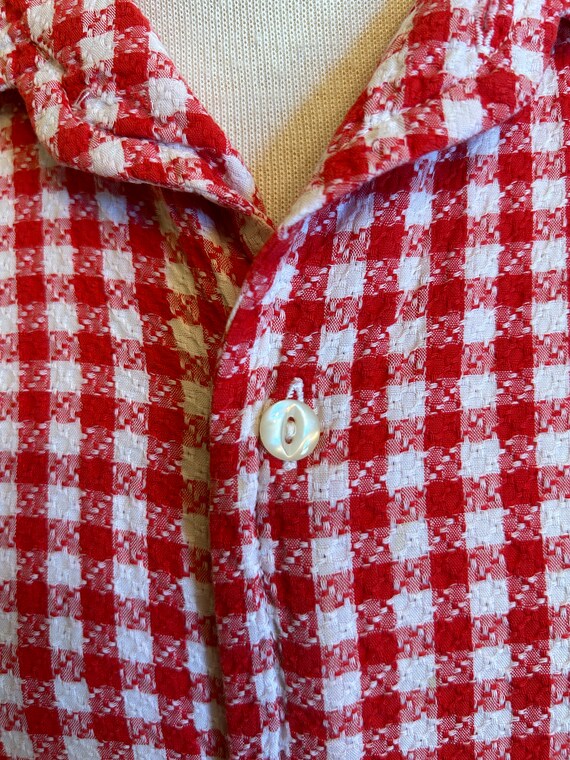 1990s Red + White Gingham Men's Cotton Shirt by S… - image 8