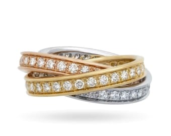 24285 - Cartier Trinity Diamond 18k Tricolor Gold Triple Band Ring