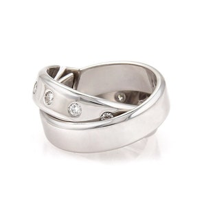 21580 - Hermes Diamond 18k White Gold Interlock Double Band Ring