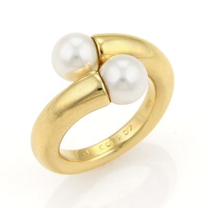 16542 - Cartier Toi et Moi Akoya Pearls 18k Yellow Gold Bypass Ring
