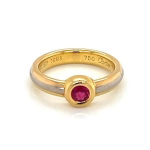 26504 - Cartier 18k Tri Color Gold Ruby Stack Band Ring w/Cert - Size 4