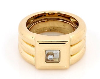 23621 - Chopard Happy Diamond 18k Yellow Gold Square Top Rib Band Ring 