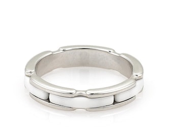 Chanel Ultra White Ceramic 18k White Gold Band Ring 