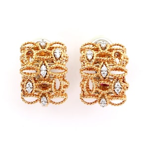 23629 - Roberto Coin Barocco Diamond 18k Rose Gold Fancy Leaf Design Post Clip Earrings
