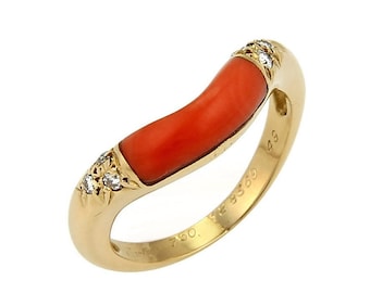 20678 - Cartier Diamond & Coral 18k Yellow Gold Stack Band Ring