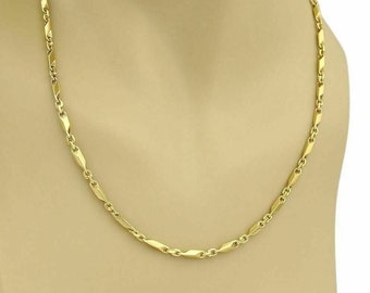 19112 - Long Bar Oval Link Chain Necklace in 24k Gold