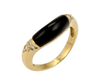 20677 - Cartier Diamond & Onyx 18k Yellow Gold Stack Band Ring