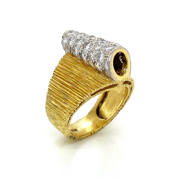 24464 - Henry Dunay 2.00ct Diamond 18k Gold Fancy Textured Wide Band Ring