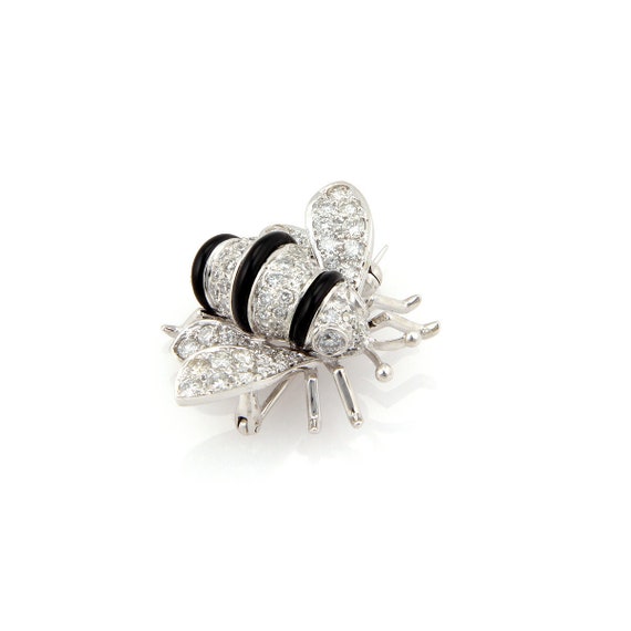 13827 - Diamond Onyx Bumble Bee 18k White Gold Br… - image 1