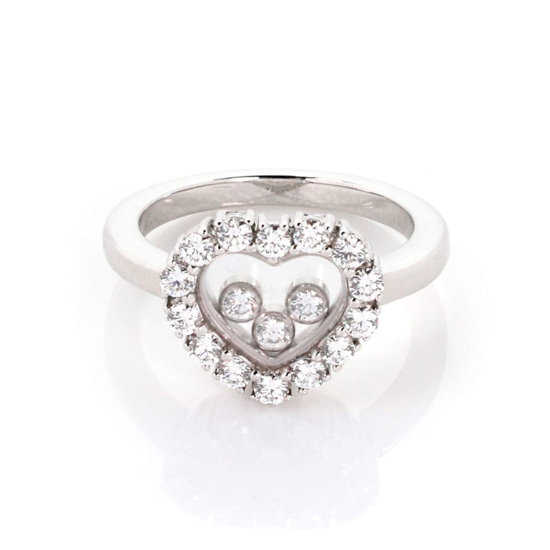 23782. Chopard Happy Diamond Anillo de bisel de diamantes con forma de corazon en oro blanco de 18 k Etsy Mexico