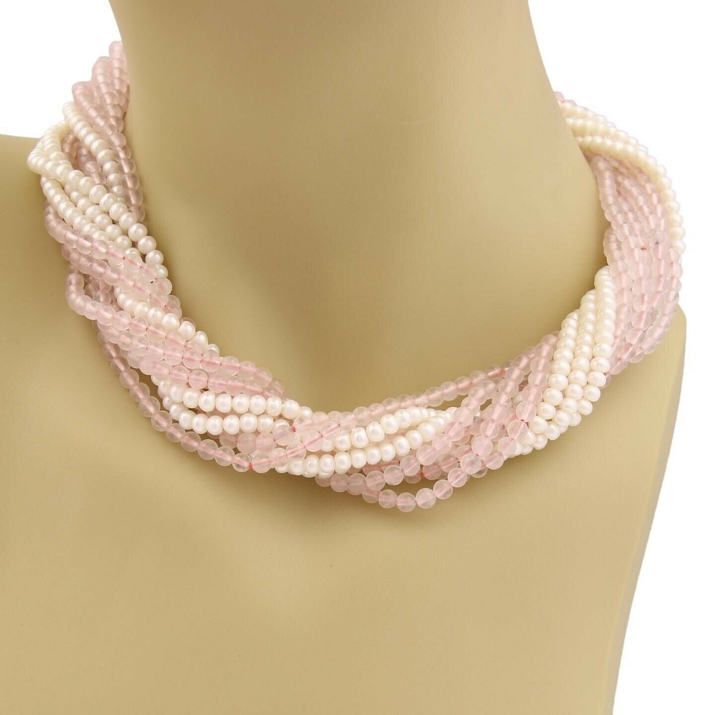 19845 - Tiffany & Co. 11 Strand Pearls Pink Quartz Sterling
