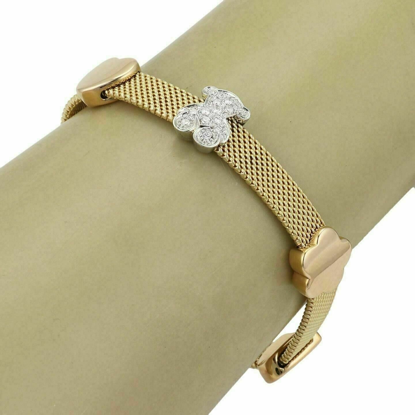 19732 Tous Diamond Bear 18k Gold Slide Hearts & Flower Wide Mesh Bracelet -  Etsy