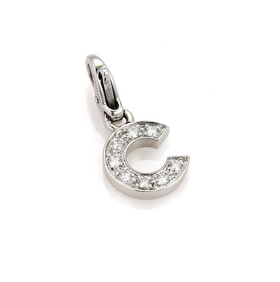 Chanel 18k White Gold Diamond C Logo Charm 