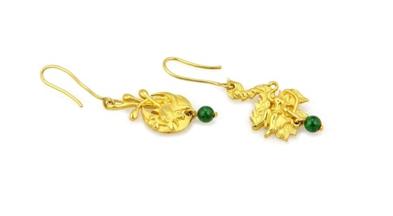 13779 - Jade 24k Gold Carved Dragon & Pheonix Hoo… - image 2