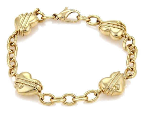 Tiffany & Co Silver 18K Gold Heart Key Hole Charm Bracelet Chain Gift Love  Pouch