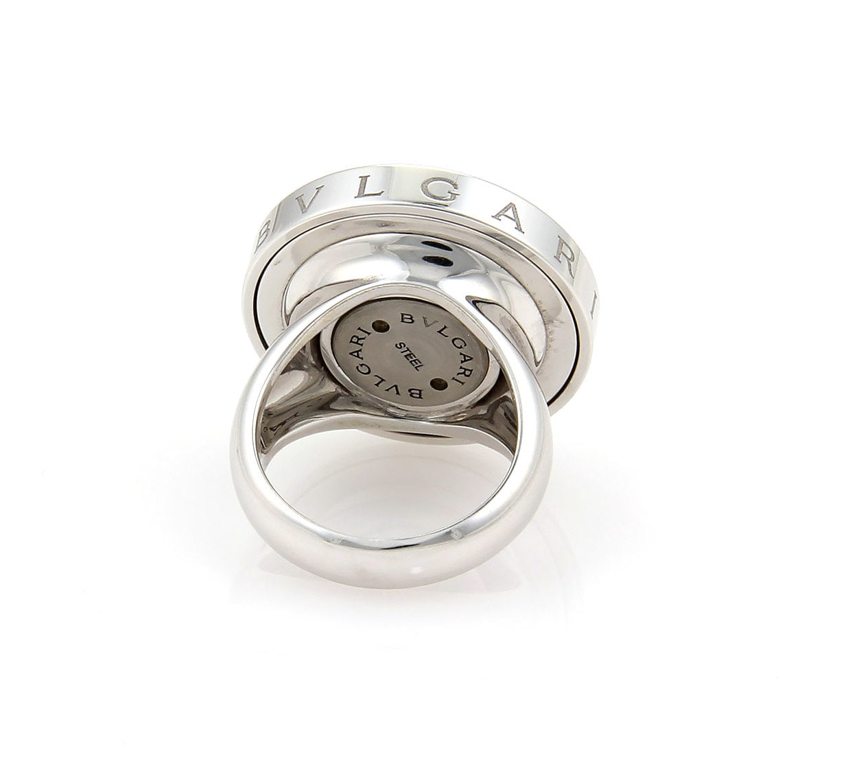 BVLGAR I リング 16131 - Bvlgari Onyx Spinning Optical 18k White Gold & Stainless