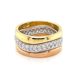 27108 - Cartier Love Me Pave Diamond Tri-Gold Three Stackable Band Ring W/paper - Size 5