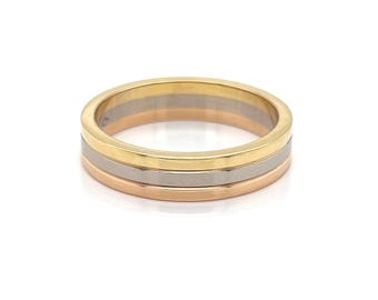 27180 - Cartier Vendome Louis 18k Tri-color Gold Wedding Band Ring