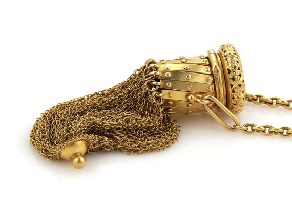 16937 - Antique 21k Gold Cork Screw Top Mesh Purs… - image 1