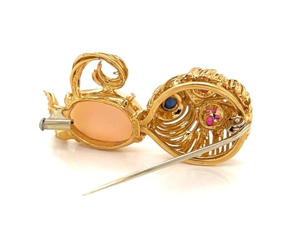 10939 - Coral Ruby & Sapphire 18k Yellow Gold Cat… - image 3