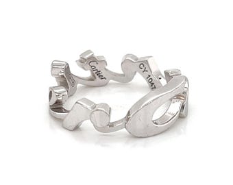 27088 - Cartier Signature 18k White Gold Script Band Ring - Size 5