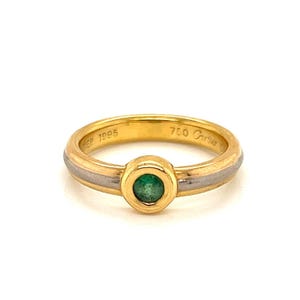 25185 - Cartier 18k Tri Color Gold Emerald Stack Band Ring w/Cert - Size 6