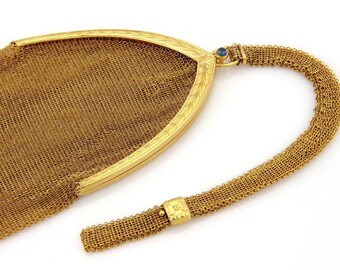 13832 - Durand & Co. Fancy Mesh Sapphire Cabochon 14k Gold Purse 104gr