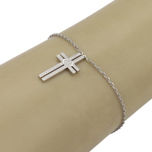 22147 - Cartier Diamond 18k White Gold Dangle Cross Charm Bracelet w/Paper